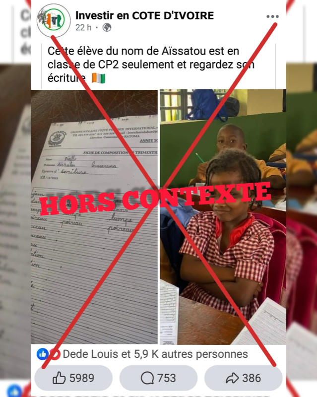 Faux, cette élève n’est pas de la Côte d’Ivoire mais de la Guinée !