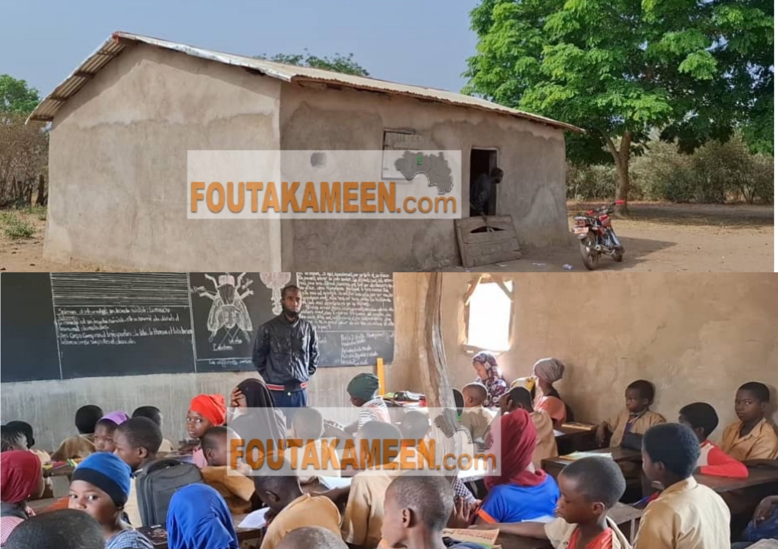 Malanta-Gaoual: c’est dans cette école de fortune à une seule salle, que des élèves de 5 groupes pédagogiques étudient