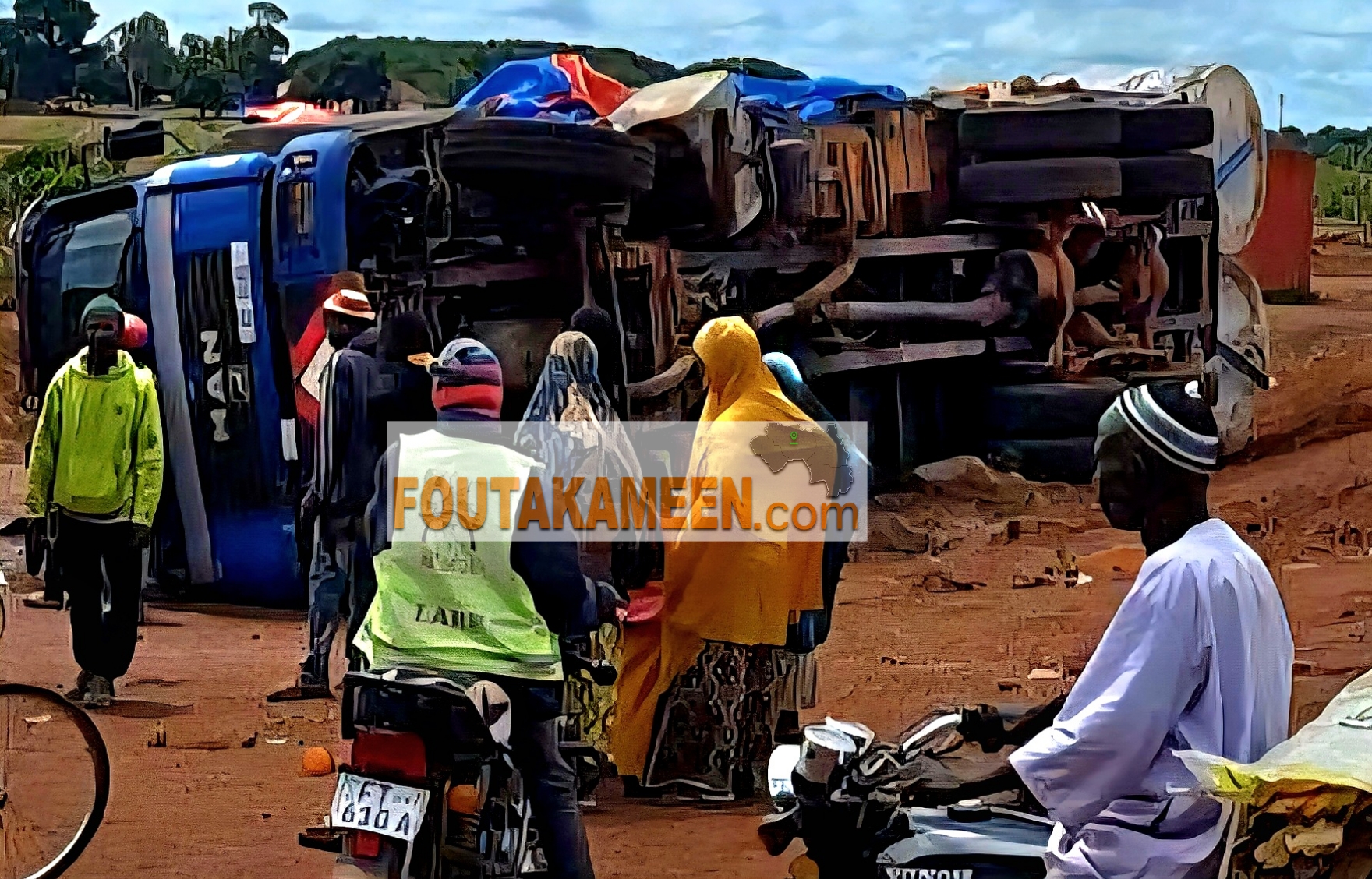 Labé : un camion transportant de la marchandise se renverse sur la route ENCO 5, il y’a eu plus de peur que de mal